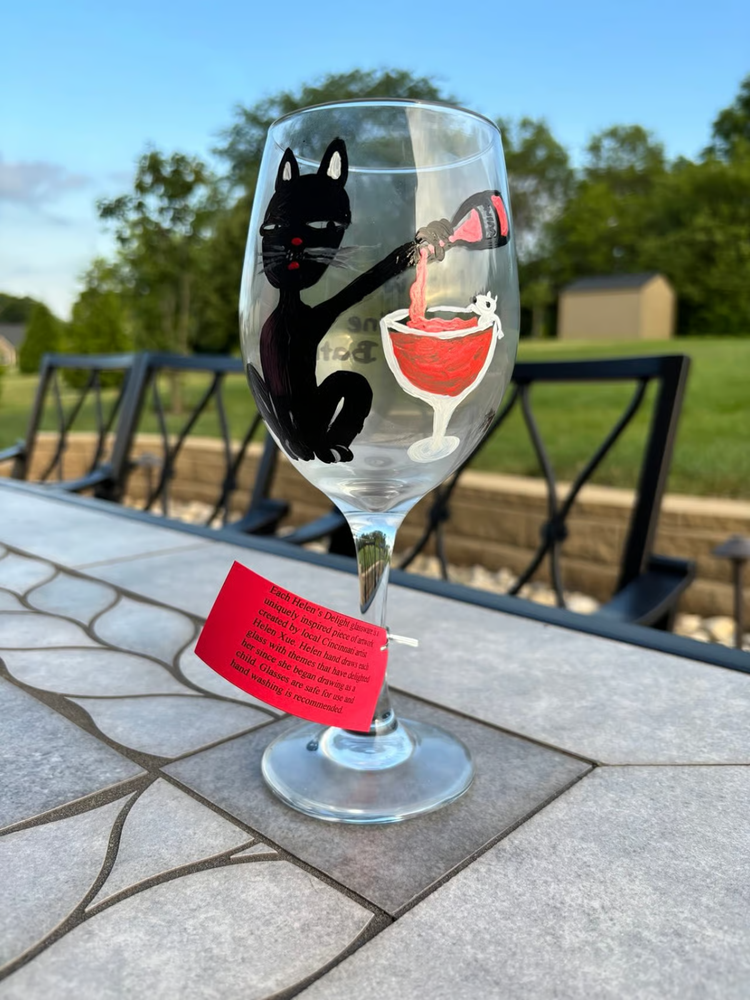 Hand Painted Wine Glass “Meow Meow Wine Bath” (READ DESCRIPTION)