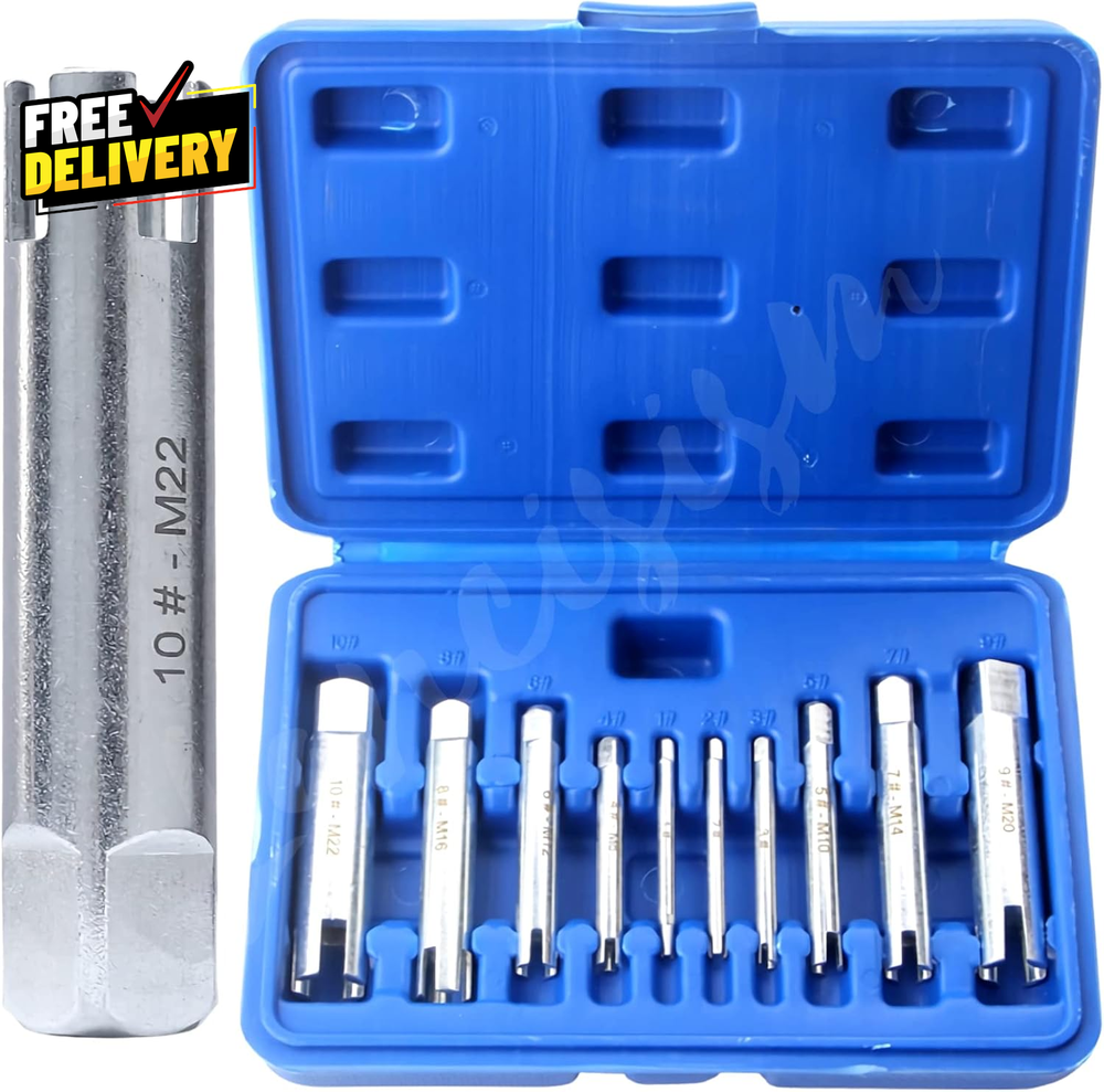 10 Pcs Screw Tap Extractor Set Broken Tap Stripped Screw Remover HSS Kit with Bo