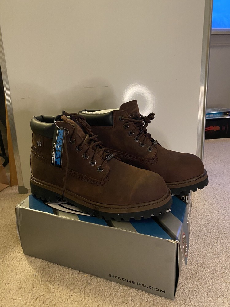 NEW Mens SKECHERS RELAXED FIT: SERGEANTS - THAXTER Brown LEATHER Boots size 9.5