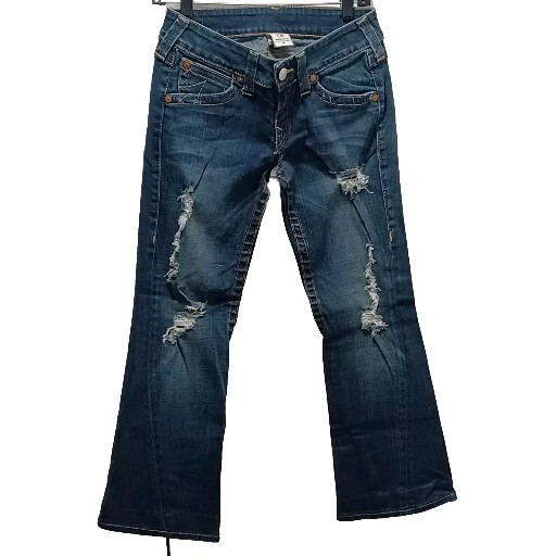 True Religion Womens Joey Distressed Low Rise Boot Cut Jeans 29x26