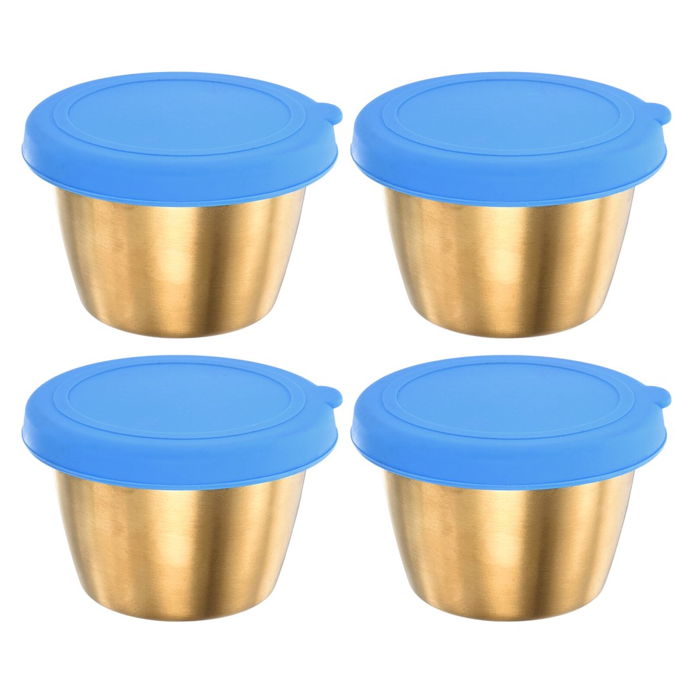 4pcs 2.4oz Blue Condiment Cups with Lids for Salad Dressing