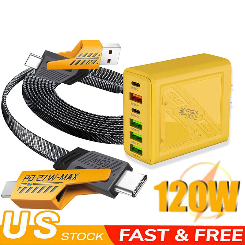 120W Super Fast Wall Charger 6FT 4 in 1 Cable For Samsung A16 A15 A25 A35 A55 5G