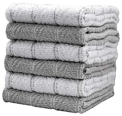 Premium 6-Pack Grey Window Pane Kitchen Towels 16.5x26 Inches