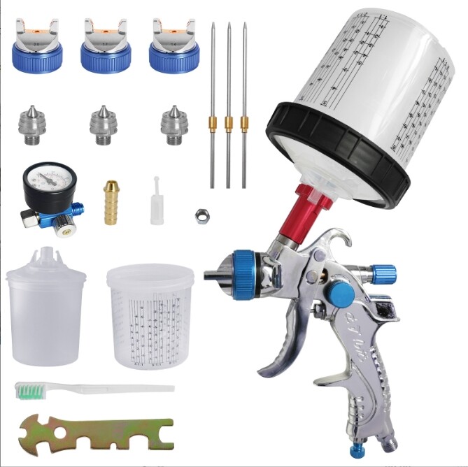 Air Spray Gun1.4/1.7/2.0mm Nozzles & Air Regulator, 2008 Paint Guns blue