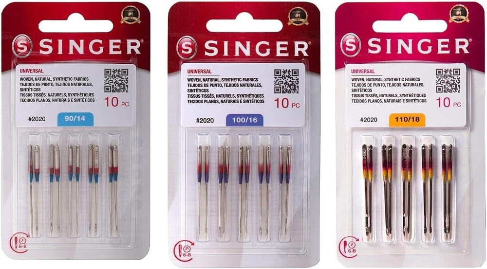 Singer 30 Counts Universal 2020 Sewing Machine Needles (3 Packs) 14,16,18 each