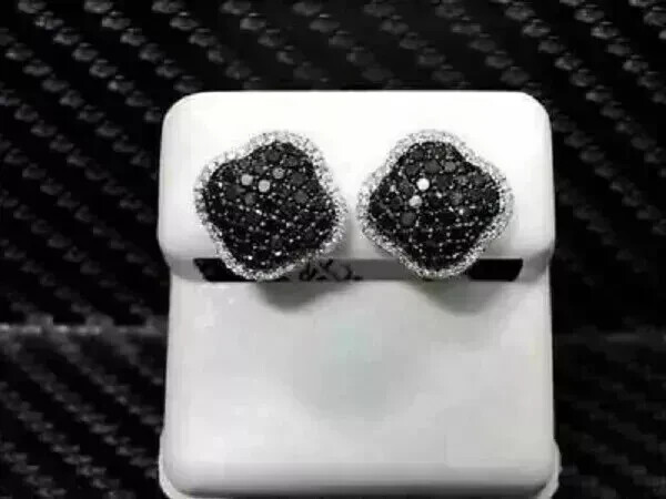 2Ct Round Lab-Created Black Diamond Stud Earrings in 14K White Gold