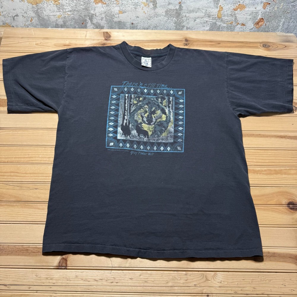 Vintage 1994 Gray Timber Wolf Wildlife Single Stitch Graphic T-Shirt USA - XXL