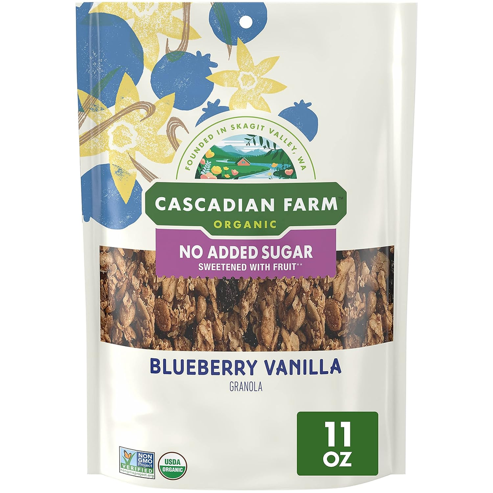 Organic Granola with No Added Sugar, Blueberry Vanilla Cereal, Resealable, 11 Oz