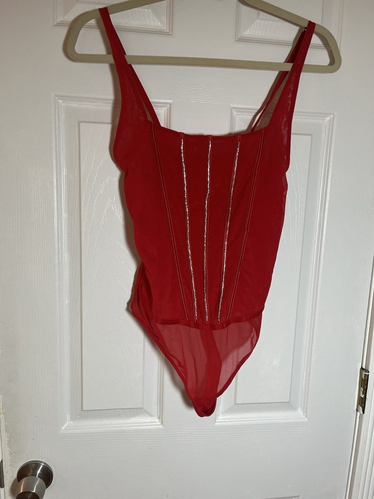 Women's M Red Lace Thong Lingerie with Adjustable Straps