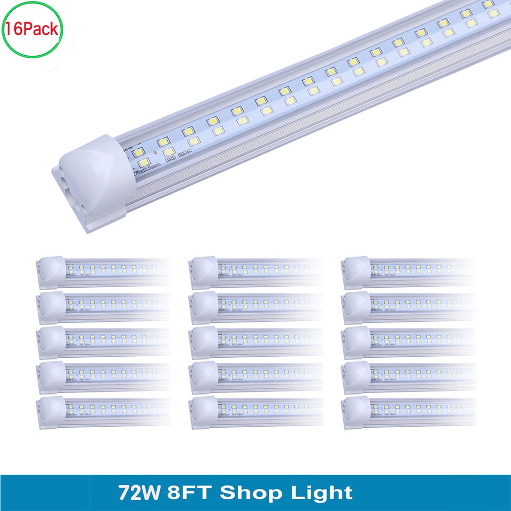 16Pack 8FT Led Tube Light 72W T8 Integrated 8' Led Shop Light Warehouse Fixture