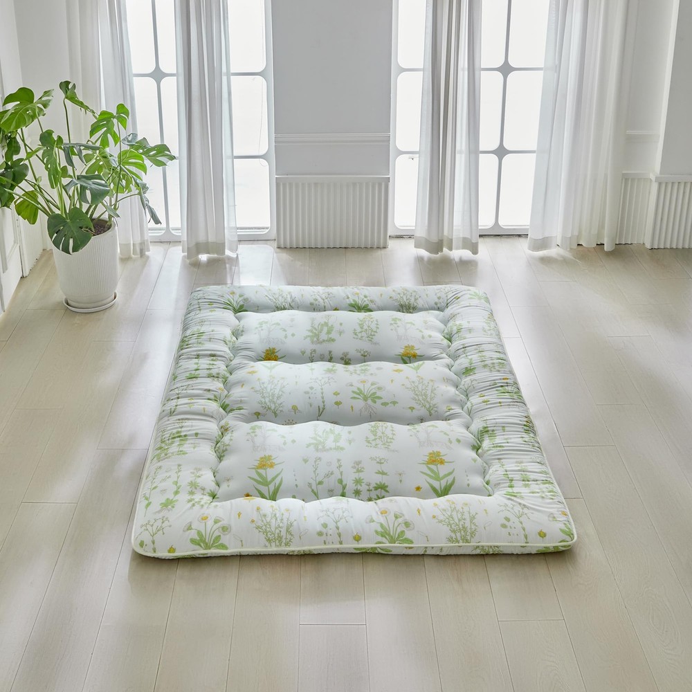 Japanese Floor Mattress Easy to Store Design for Summer, Boho Green Yellow Fl...