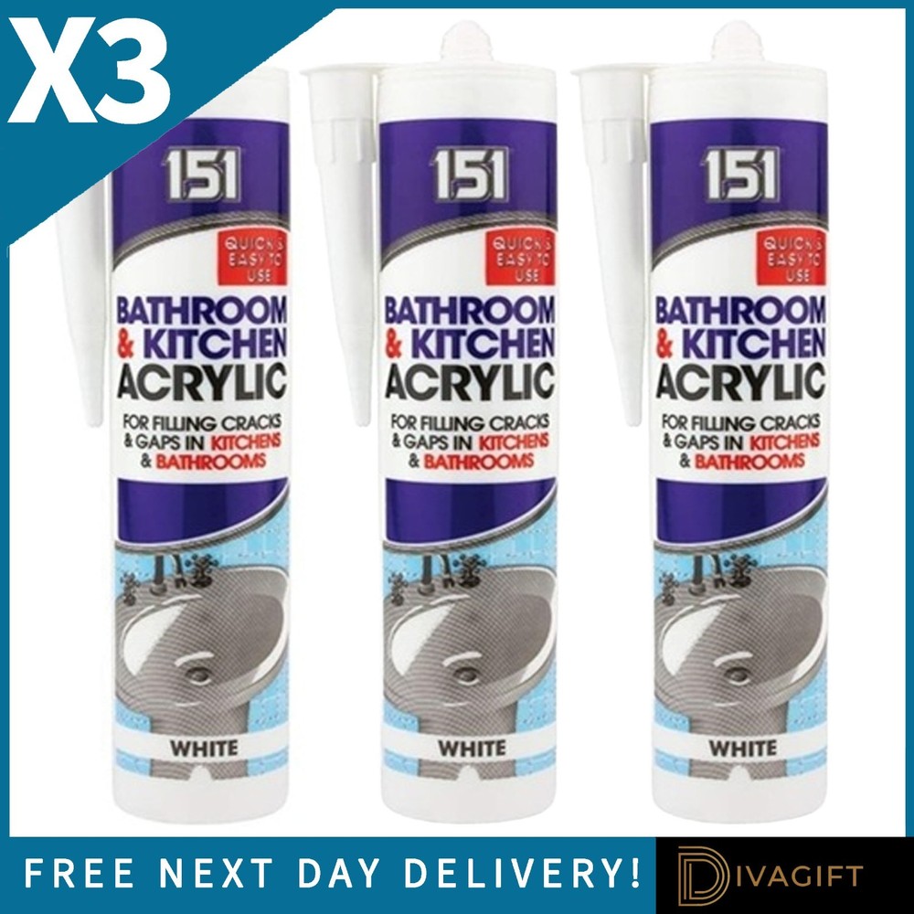 3 x WHITE BATHROOM & KITCHEN SEALANT ACRYLIC 450G FOR WATERPROOFING SEALING NEW