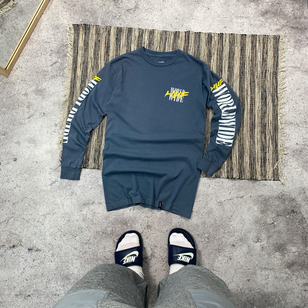 Huf Worldwide Graphic Blue Long Sleeve Tee Shirt Size S