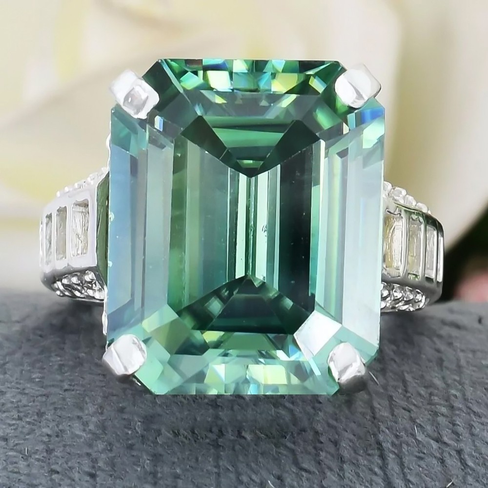 6.30 Ct Asscher Cut Blue Diamond Ring 925 Silver Jewelry Gift