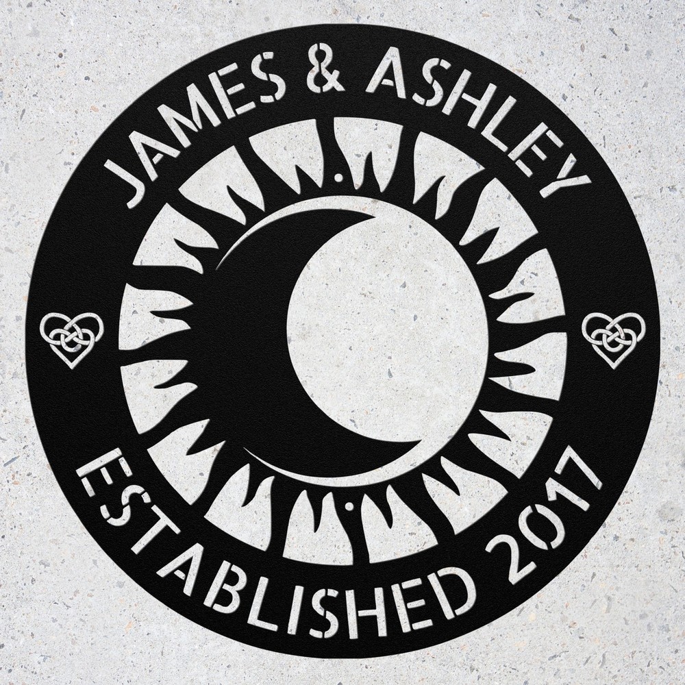 Personalized Couple Names Moon Sun Metal Sign Custom Home Decor Gift
