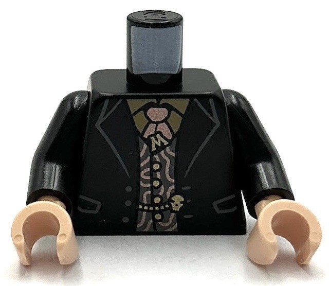 Lego New Minifig Black Torso Jacket Light Bluish Gray Vest Tan Shirt Part
