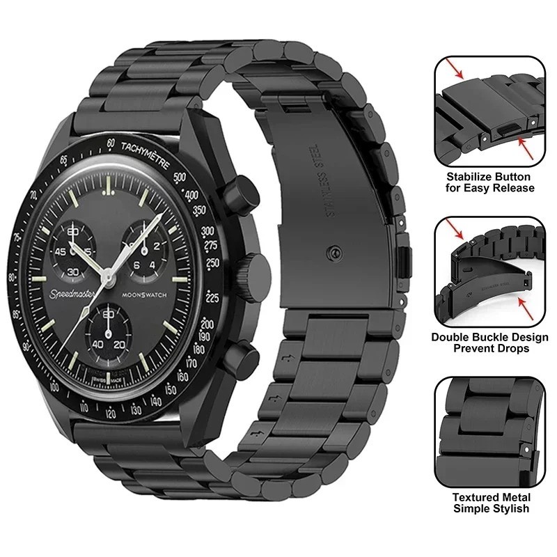 Moonswatch Black Metal Bracelet Strap For Omega X Swatch High Quality Steel