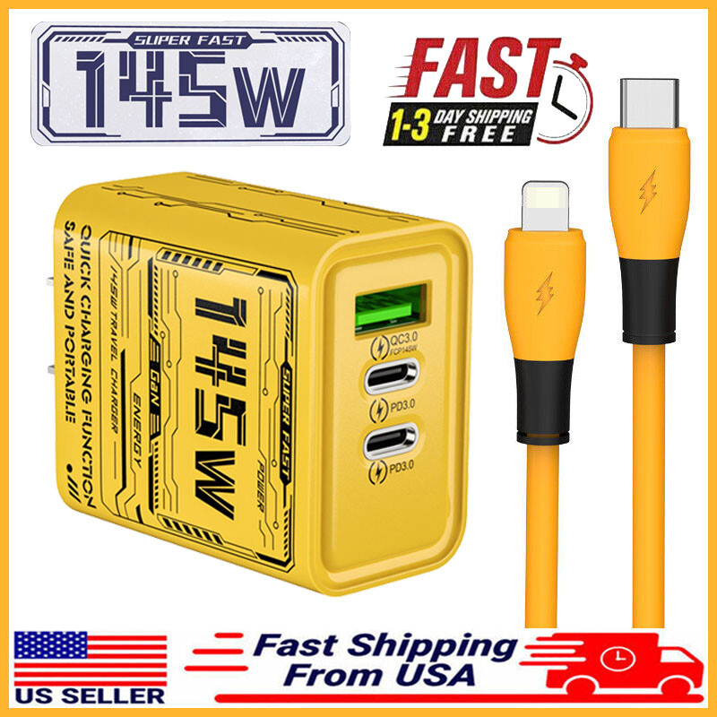 145W Super Fast Multi-Port Wall Charger Type C Adapter for iPhone & Android  