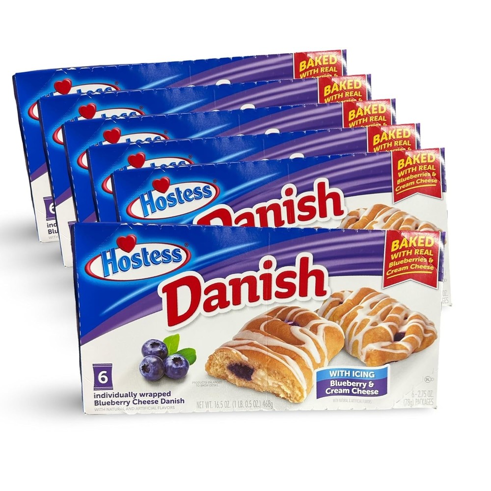 Hostess Blueberry Cheese Danish 6-Pack, Case of 6 Boxes (36 Total)