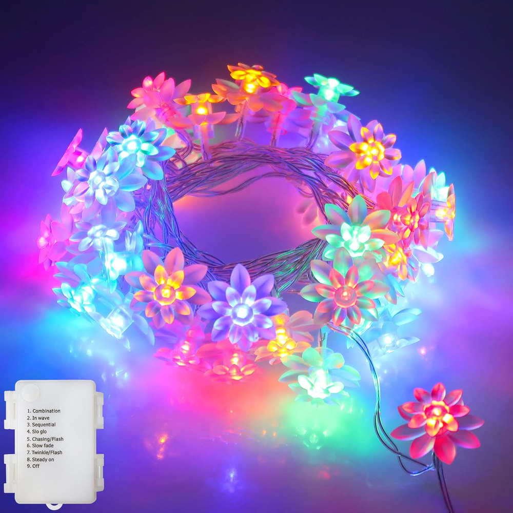 Echosari 13.2Ft 40 LED Lotus Flower Fairy Lights with 8 Modes