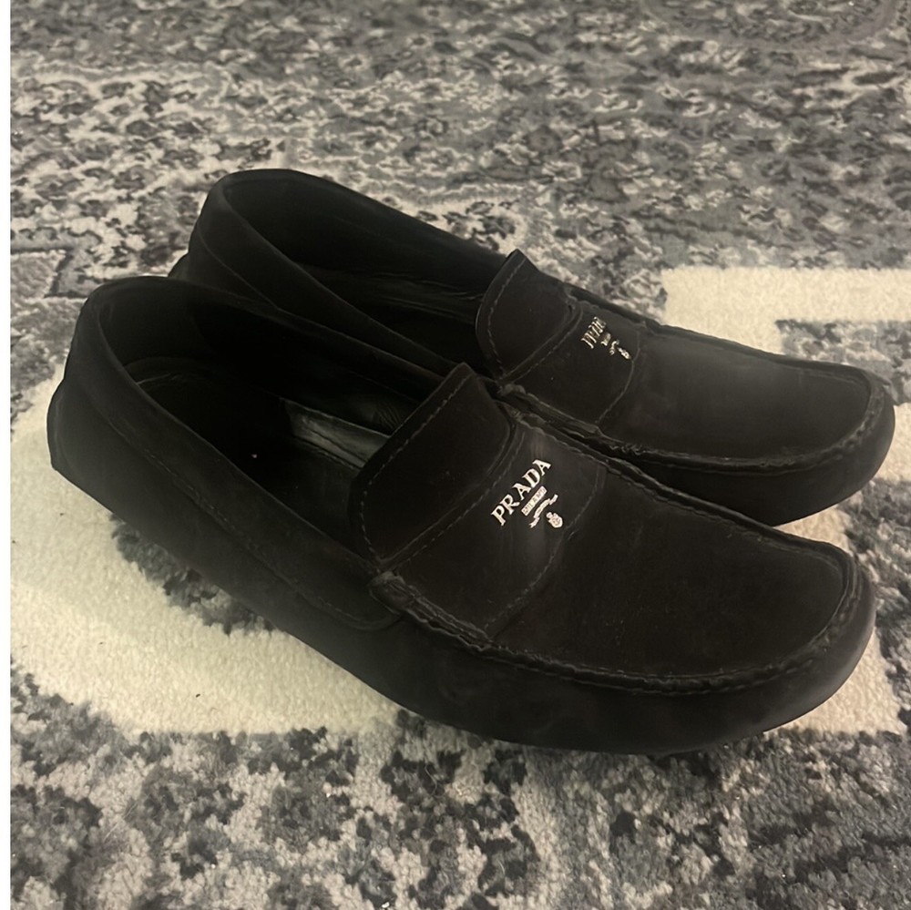 Prada Midnight Navy Suede Loafers for Men US Size 10