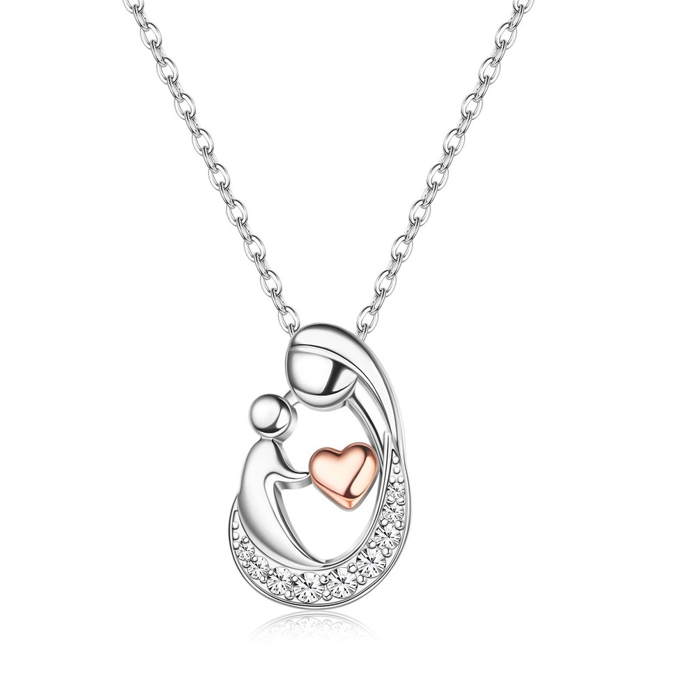 Mother Pendant Necklaces S925 Sterling Silver Mother Daughter Necklaces 18K W...