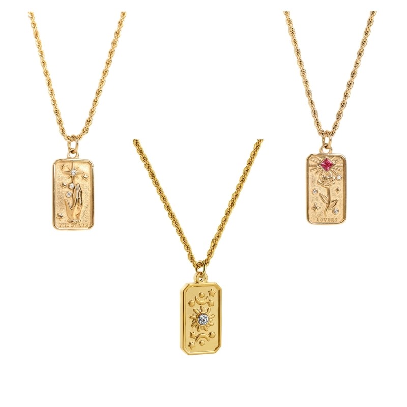 Star Rose Tarot Card Zircon Choker Necklace in Stainless Steel