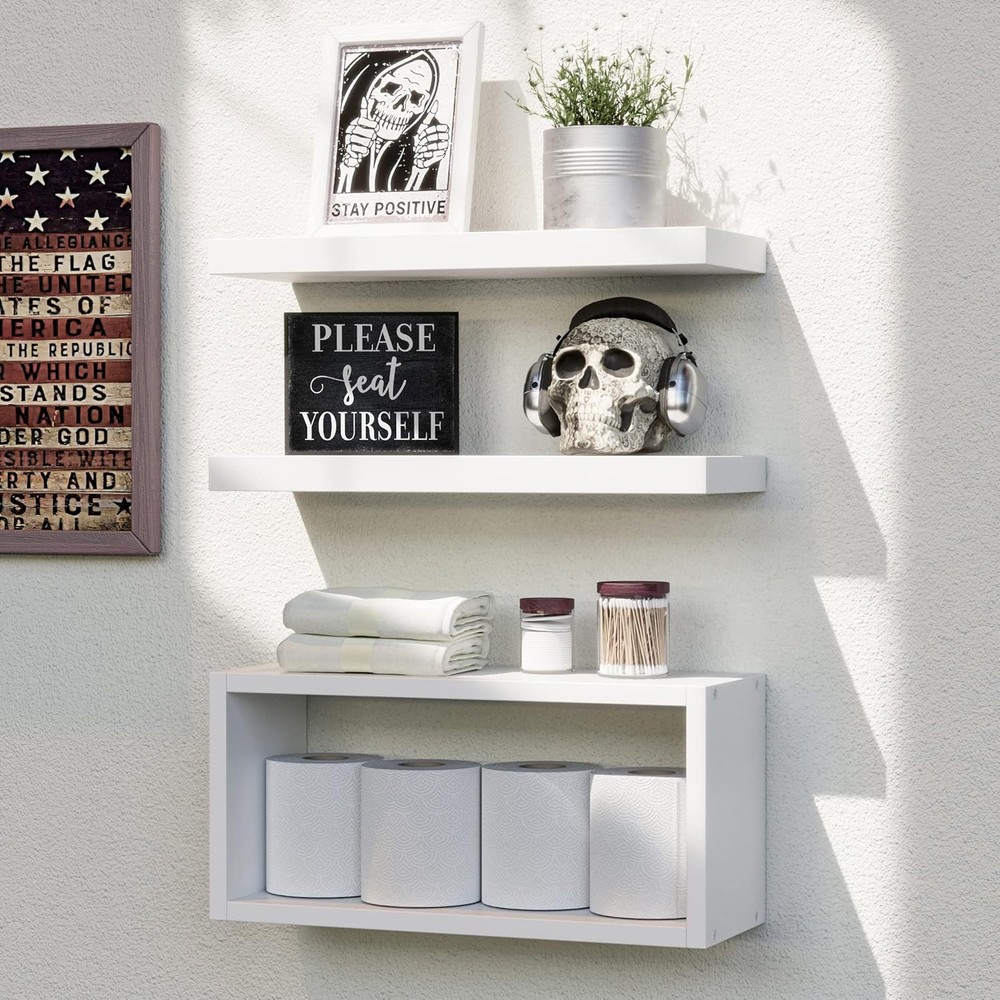 RICHER HOUSE White Floating Shelves Set of 3 Modern Bathroom Storage Solution