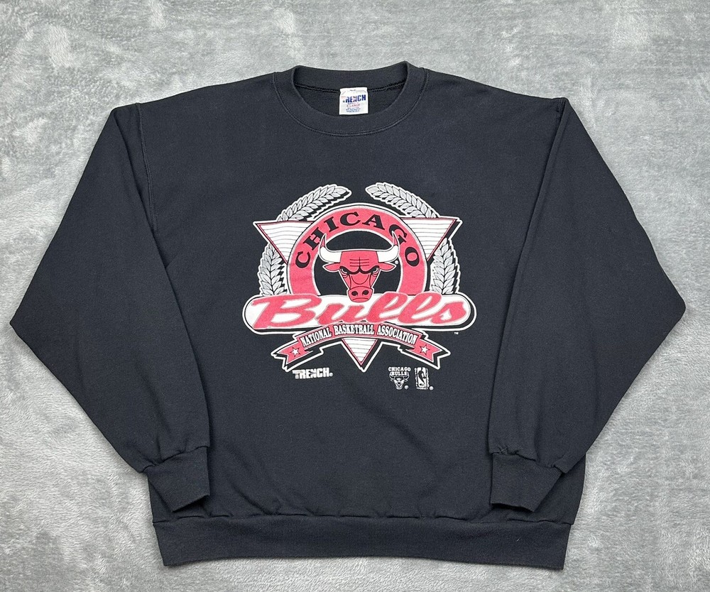 Chicago Bulls Vintage Trench Sweatshirt Mens XL Black NBA 90s Made in USA