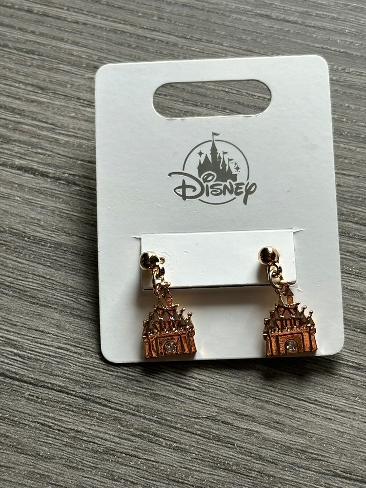 Disney Parks Collection Jewelry Cinderella Castle Dangling Gold Tone Earrings