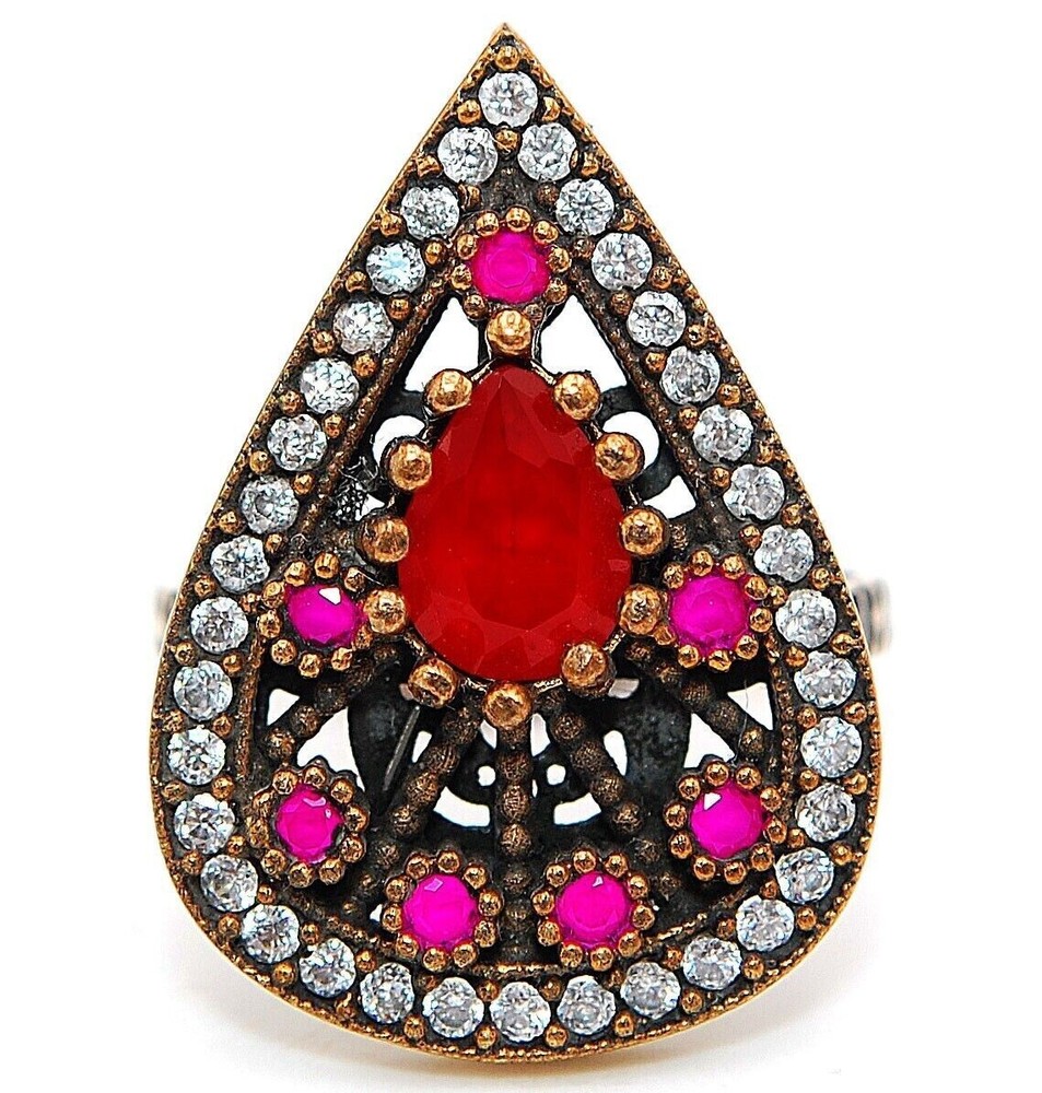 2CT Ruby Ottoman Empire Style Sterling Silver Ring Size 7