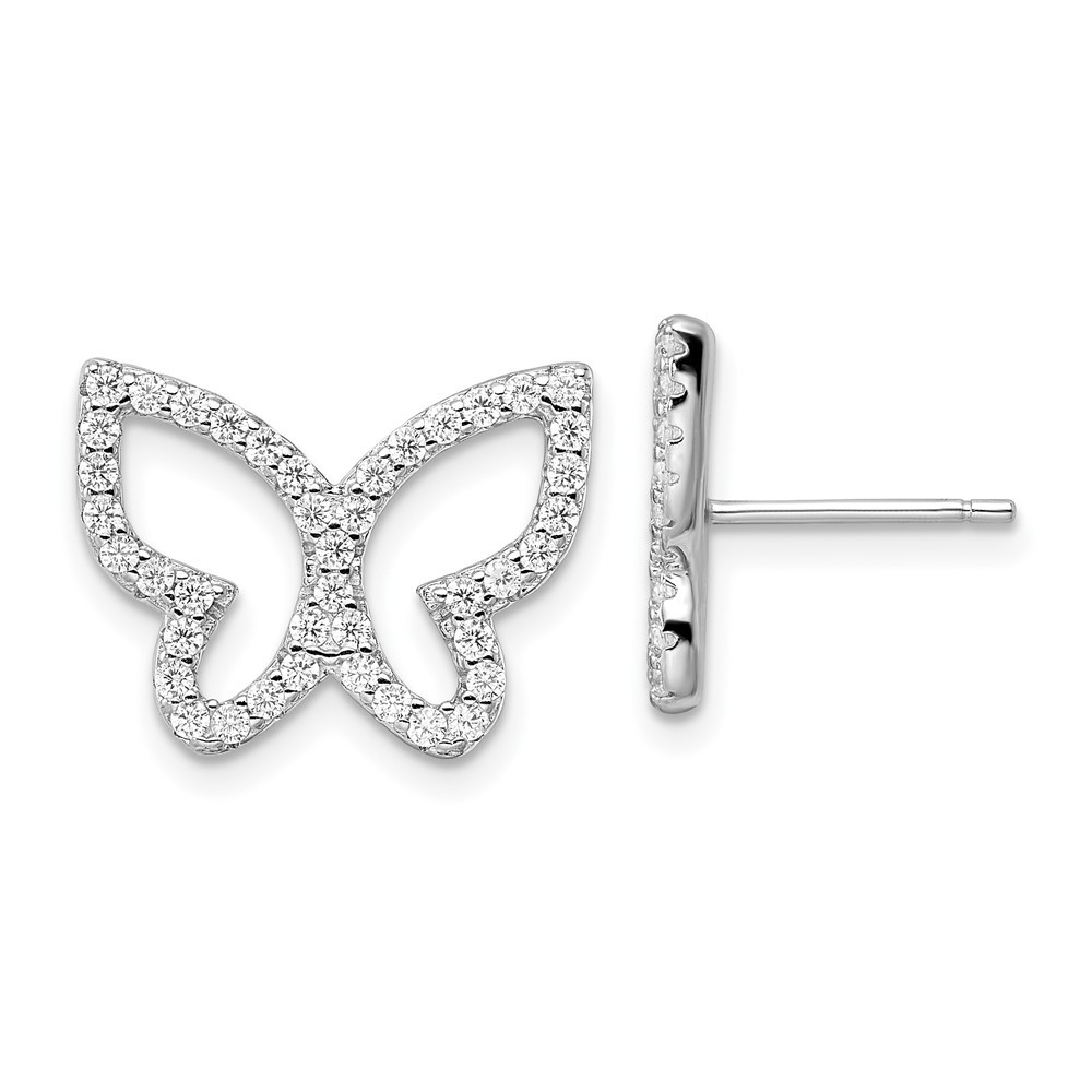 Sterling Silver Polished Cubic Zirconia Open Butterfly Post Stud Earrings 2.54gm