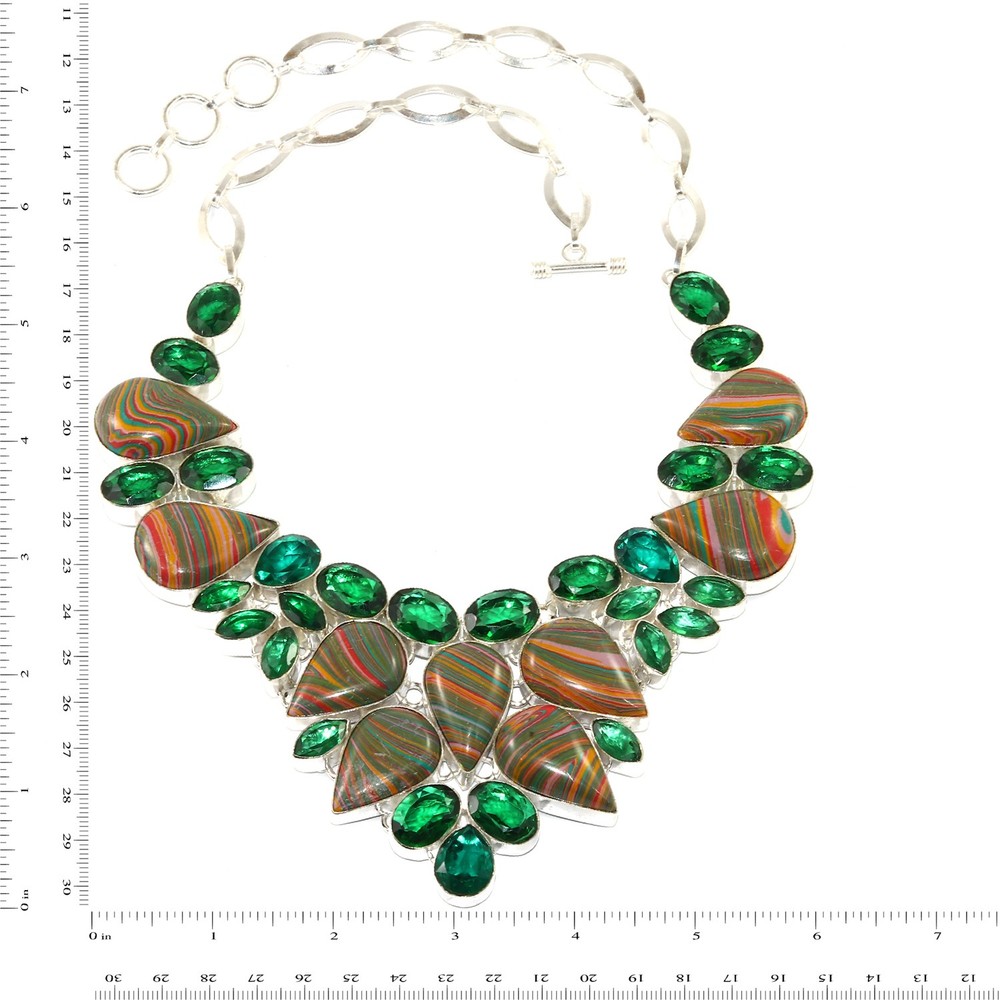 Rainbow Calsilica Emerald Gemstone 925 Silver Adjustable Necklace 16-18 Inches