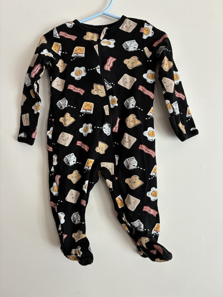 wonder nation Unisex Baby Bacon Eggs Cotton Long Sleeve 1-Piece PJs Black 6-9M