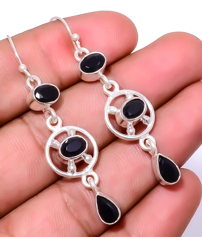 Black Onyx 925 Sterling Silver Jewelry Earring 2.15