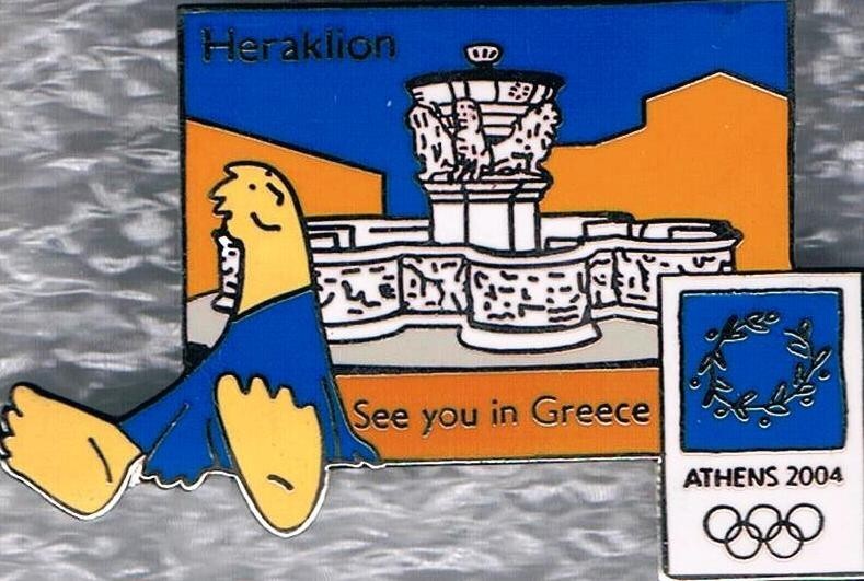 Rare 2004 Athens Mascot See You In Greece Heraklio, Crete Olympic Games Mark Pin