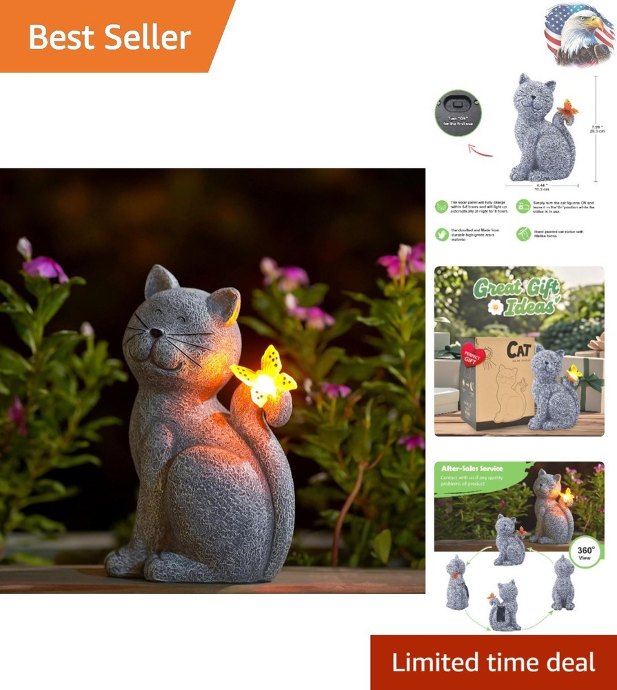 Solar Butterfly Cat Statue for Garden Lovers - Unique Gift Idea
