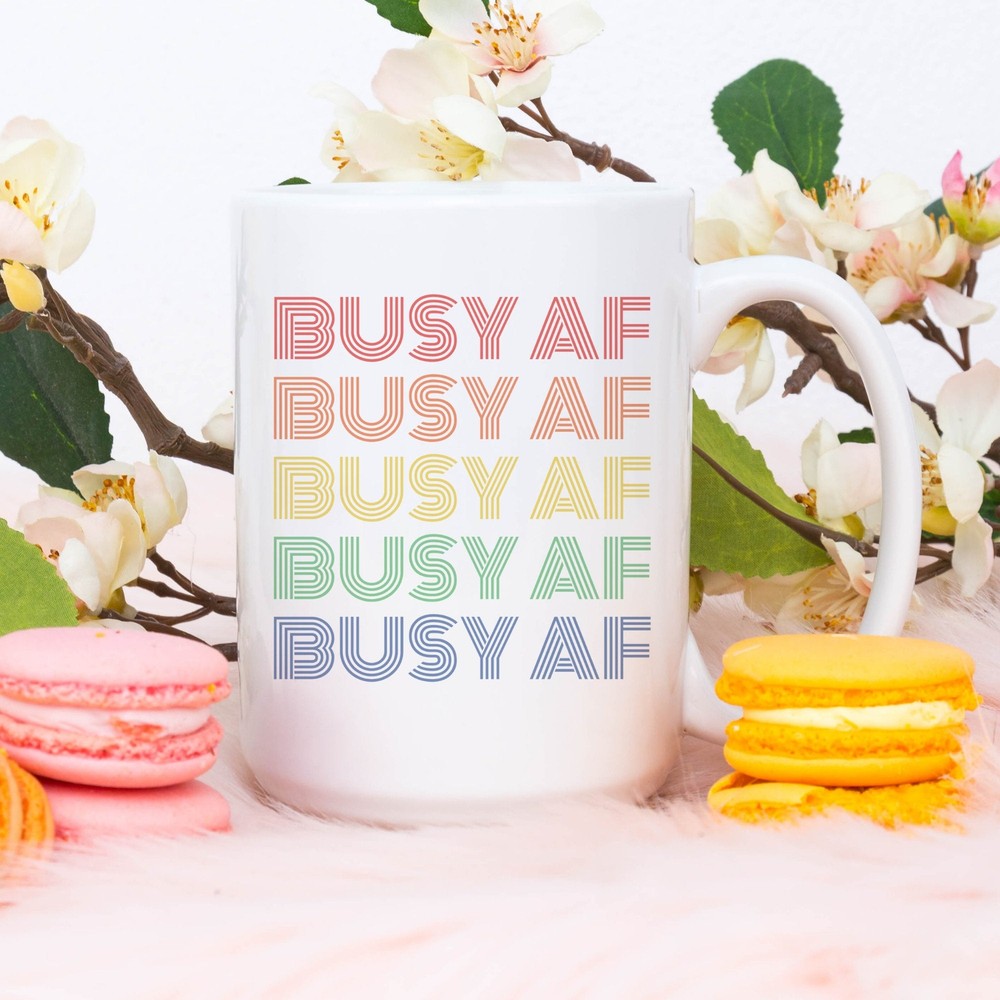 Busy Af Retro Typography Mug White Ceramic Coffee Mug Tea Cup Workaholic Gift
