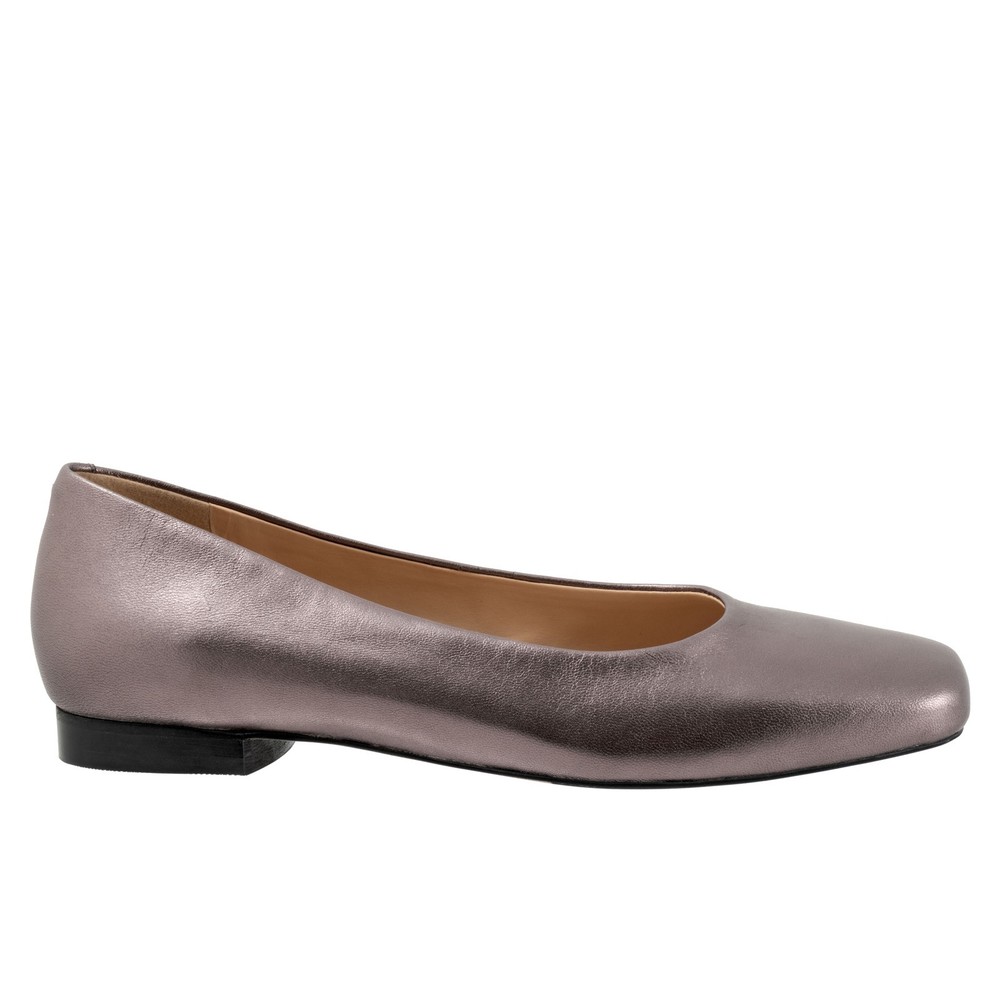 Trotters Honor T2057-033 Womens Gray Leather Slip On Ballet Flats Shoes