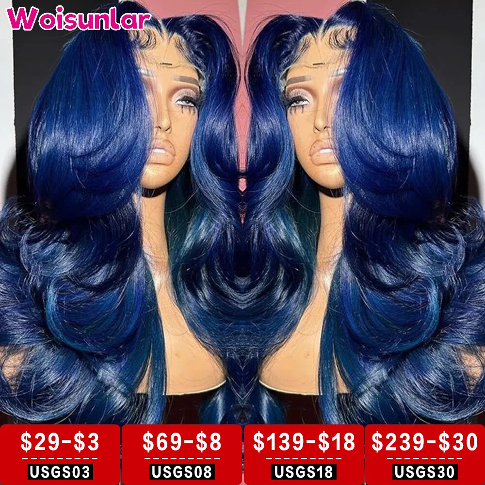 Blue Transparent Body Wave Lace Front Wig with Pre-Plucked 4x4 Closure