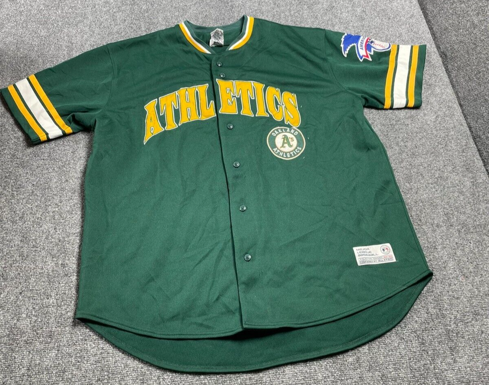 True Fan Oakland Athletics Men's Green Jersey Baseball Stitch Button-Up Size XL
