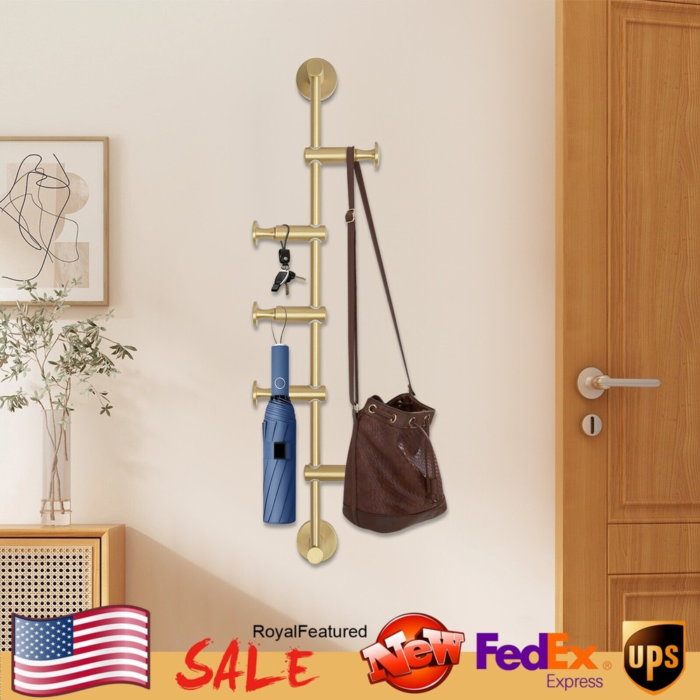5-Hook Adjustable Wall Mounted Coat Rack for Hats & Umbrellas