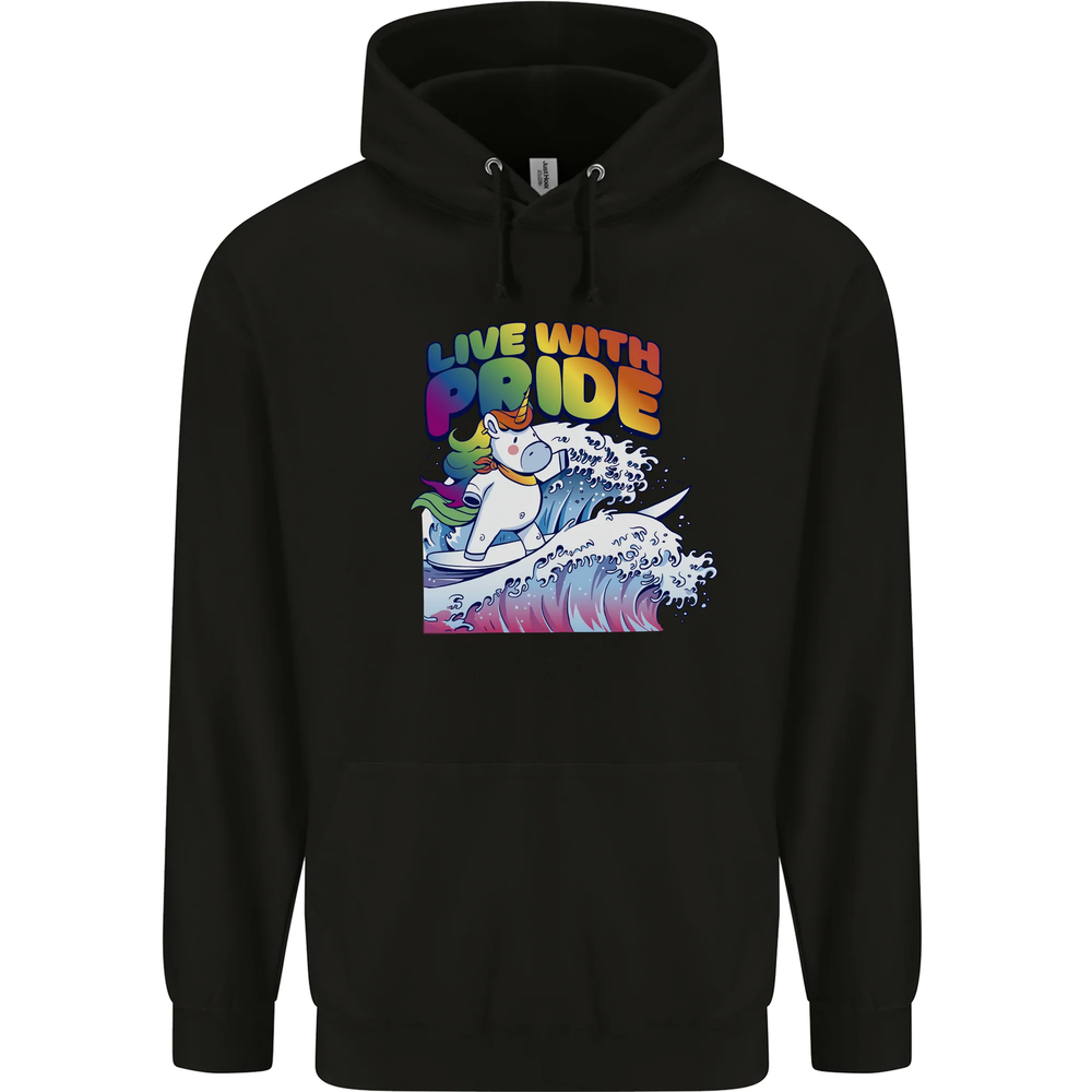 LGBT Live With Pride Unicorn Gay Pride Awareness Mens 80% Cotton Hoodie
