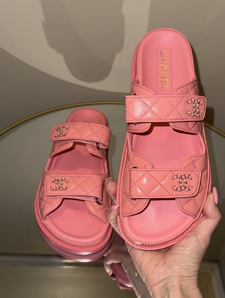 CHANEL Dad Quilted Leather CC Logo Sandals in Size 39.5