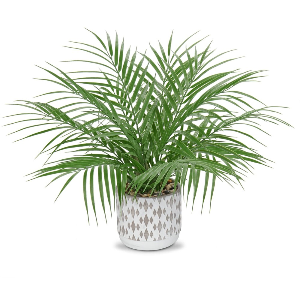 Hollyone 16in Large Fake Palm Potted Plant for Indoor Decor