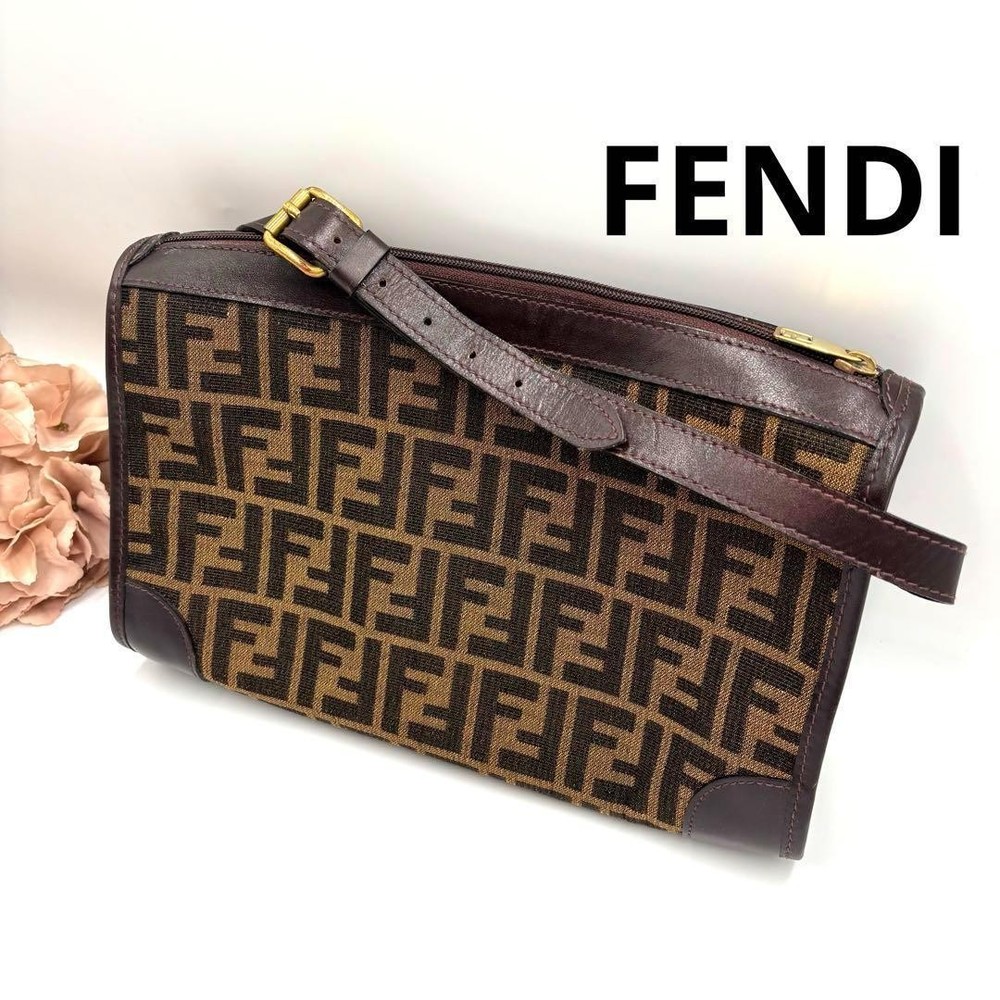 FENDI FF Zucca Canvas and Leather Shoulder Bag in Brown G0403339 Authentic