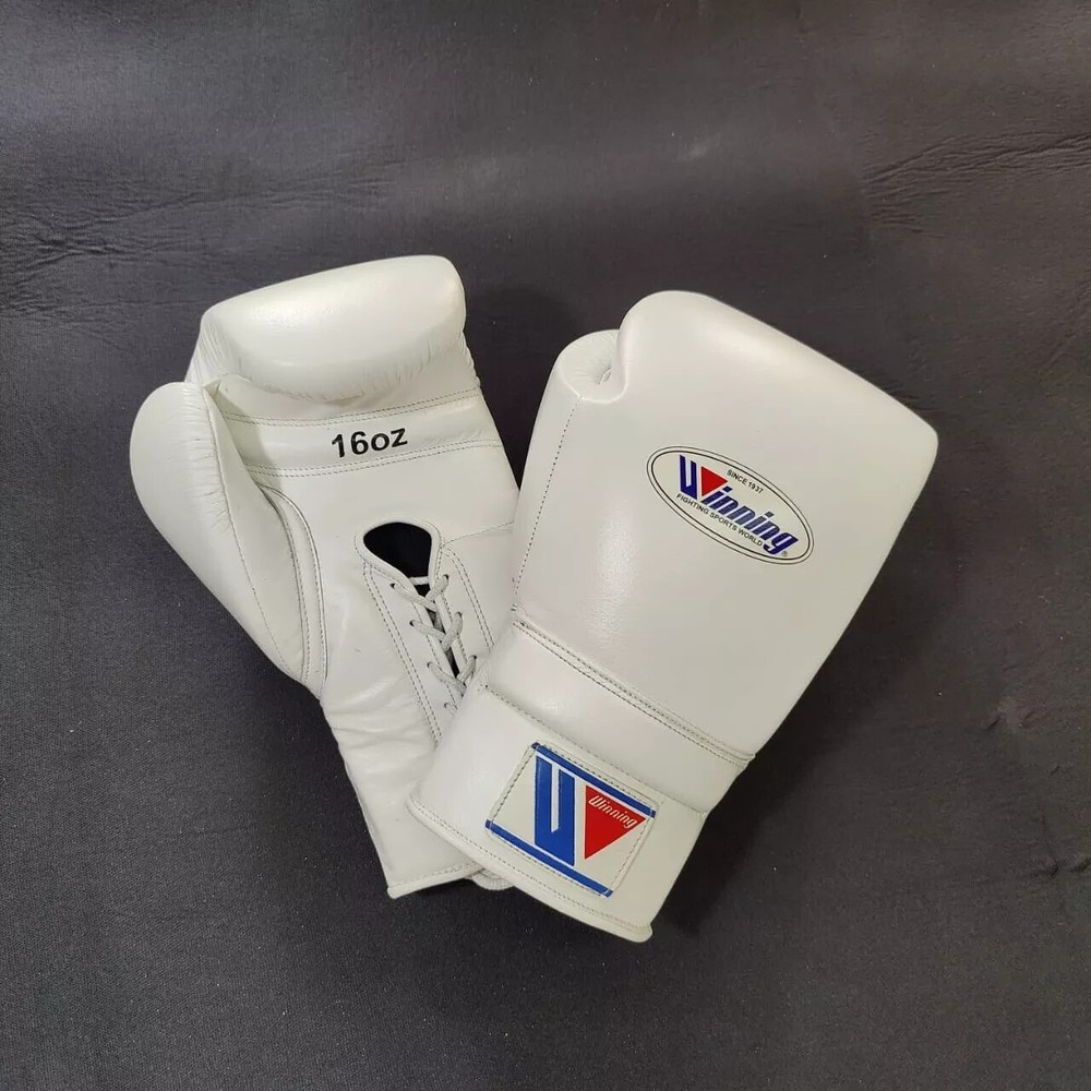 Professional Winning White Boxing Gloves Made From Cowhide Leather 16oz