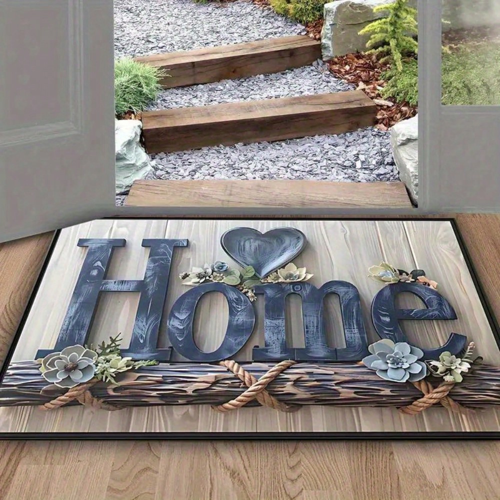 【RFG】Blue Floral Home Doormat - Non-Slip Indoor/Outdoor Decor