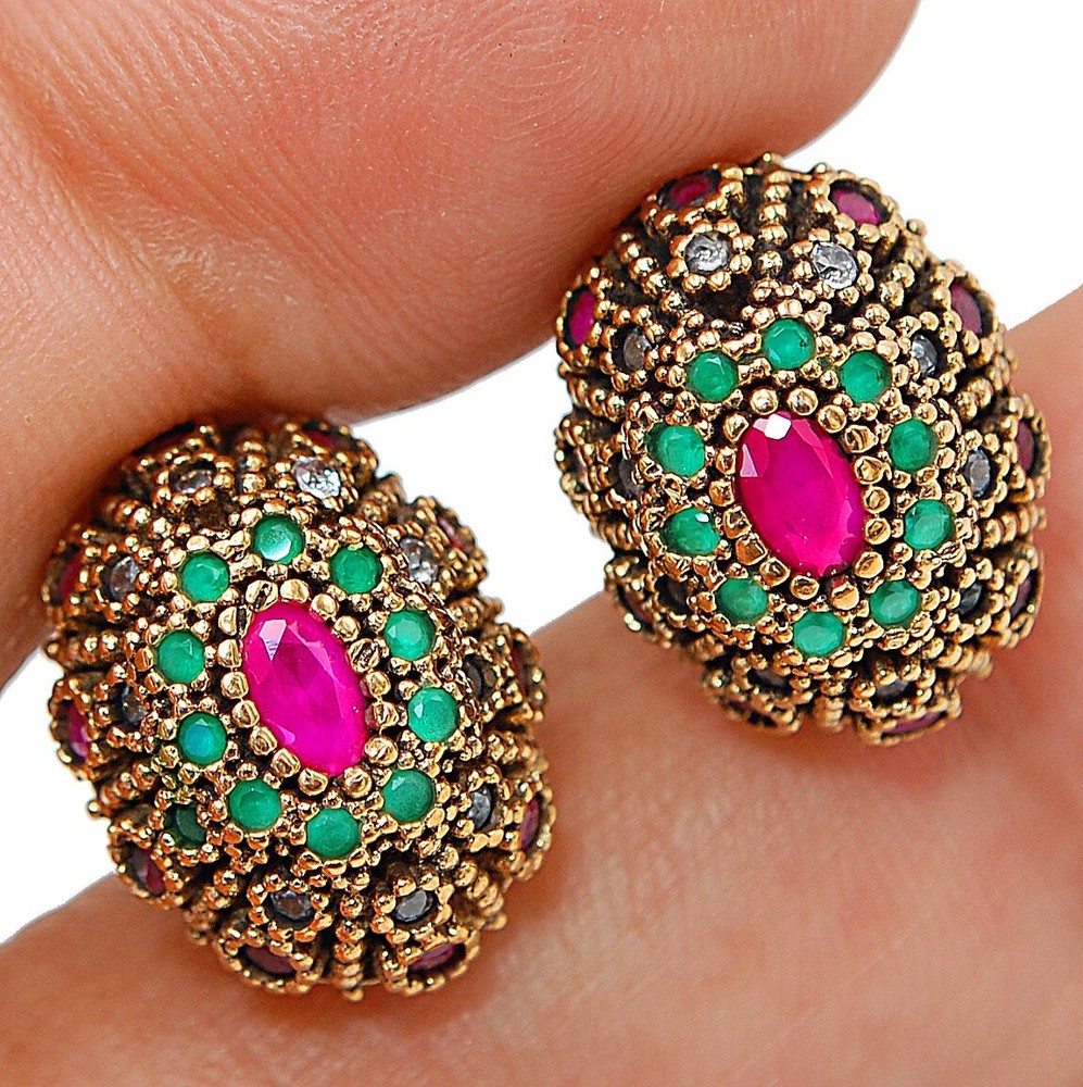 2CT Vintage Ottoman Ruby Sterling Silver Earrings TE1503  