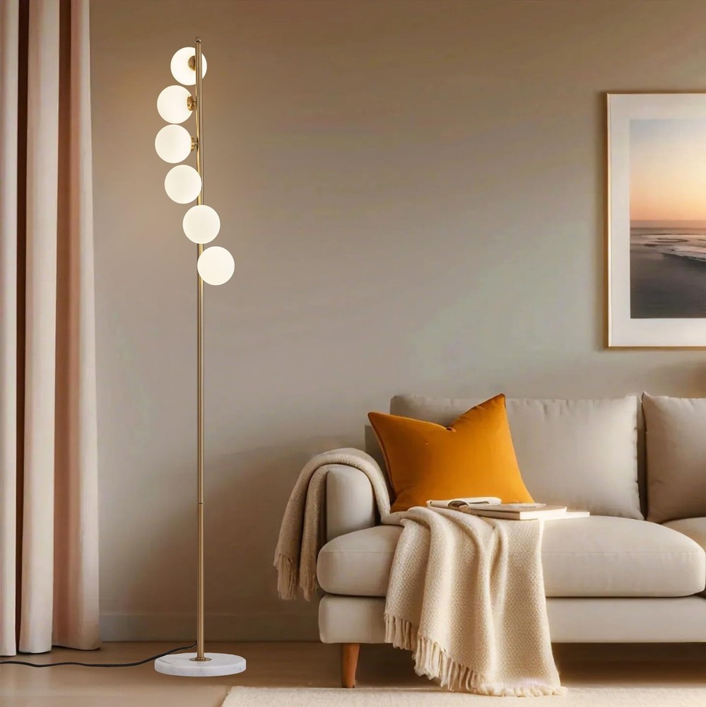 Mid Century Modern Floor Lamp with Glass Shade and Foot Switch